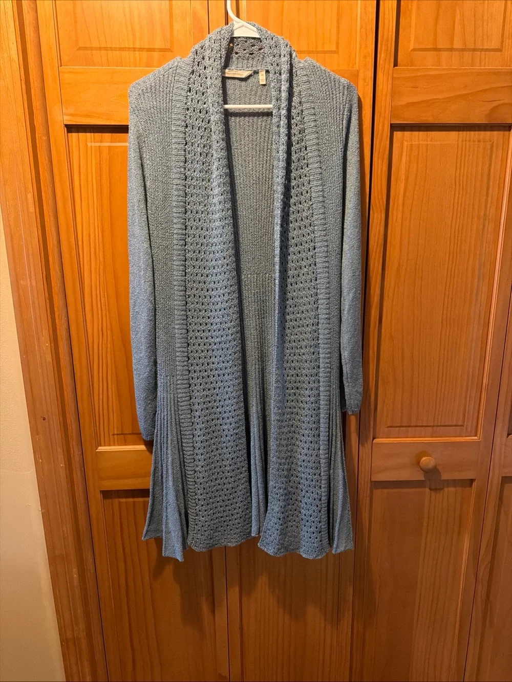 Open-Front Blue Knit Women's Sweater Cardigan